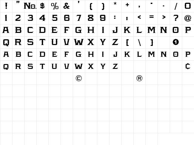 LHFAmarillo Bold Character Map