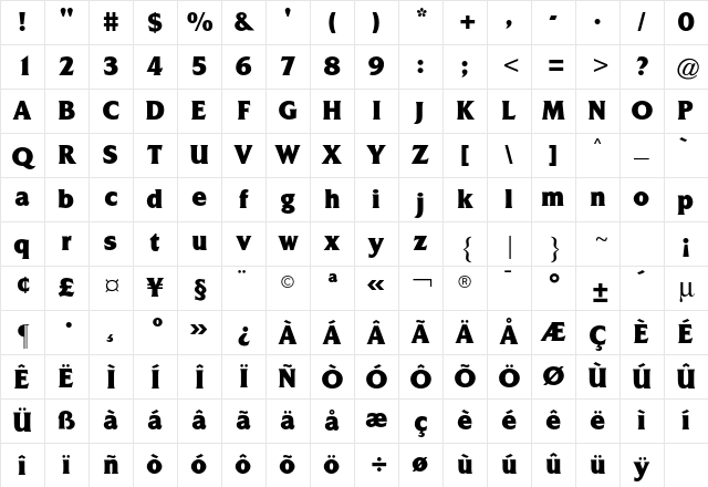 Triplett CG Black Regular Character Map