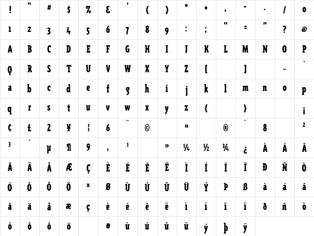 TriplexCondSerifBlack Regular Character Map