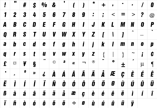 Triumvirate CG Inserat Italic Character Map