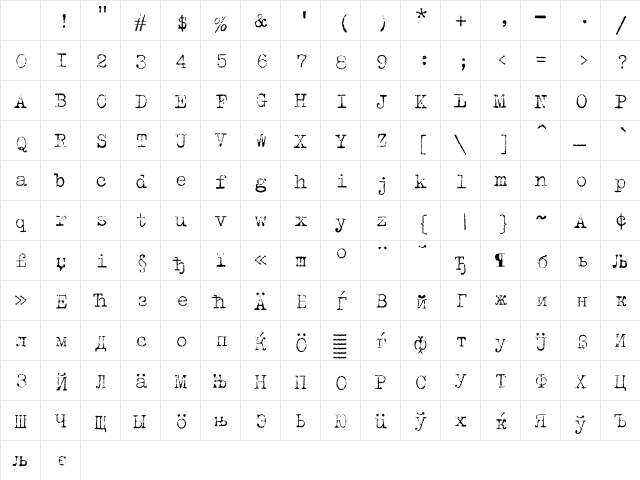 TrixieCyrG Light Character Map TrixieCyrG Light Character Map