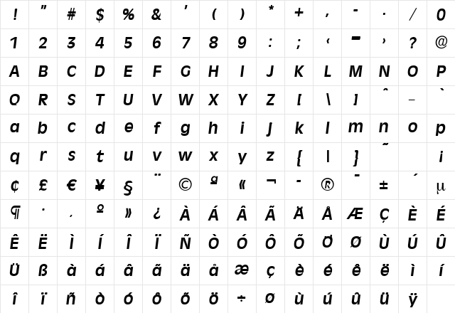 ArthurBecker Bold Italic Character Map