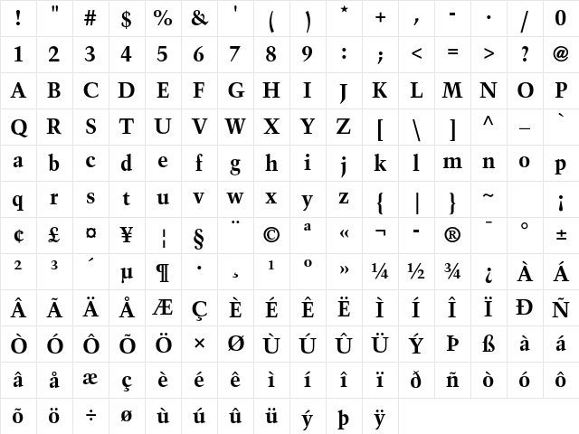 Trump Mediaeval LT Std Bold Character Map