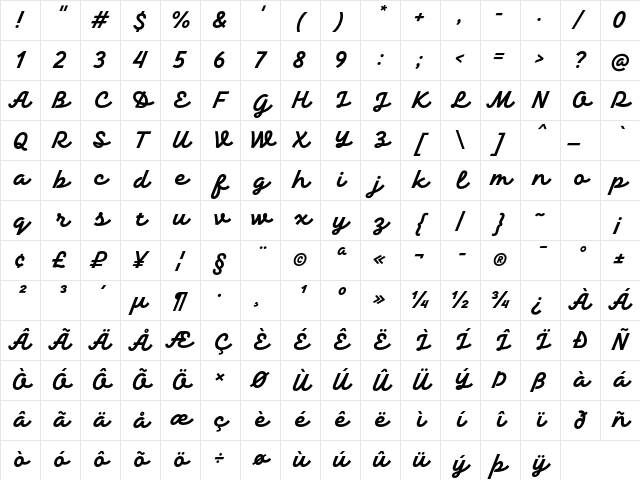 TT Backwards Script Trl Bold Character Map