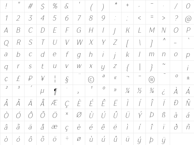 TT Drugs Trl Cnd Thin Italic Character Map