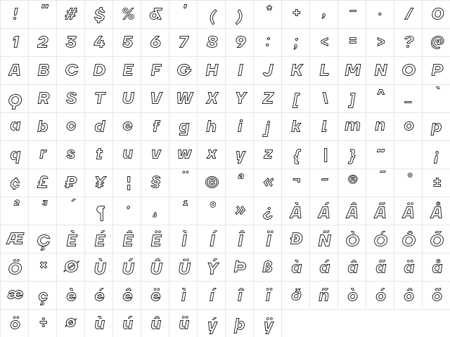 TT Firs Neue Bold Outline Italic Character Map