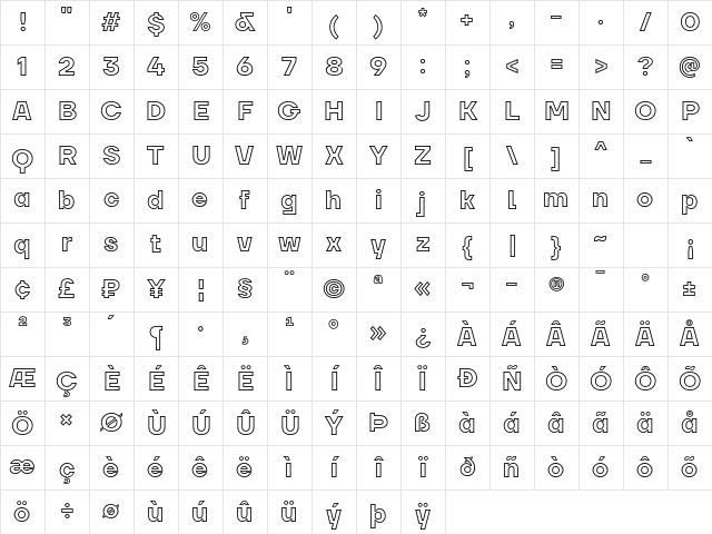 TT Firs Neue Bold Outline Character Map