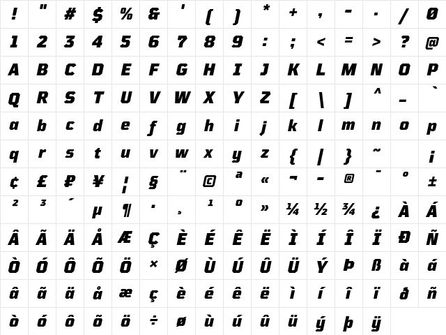 TT Mussels Trl Black Italic Character Map TT Mussels Trl Black Italic Character Map