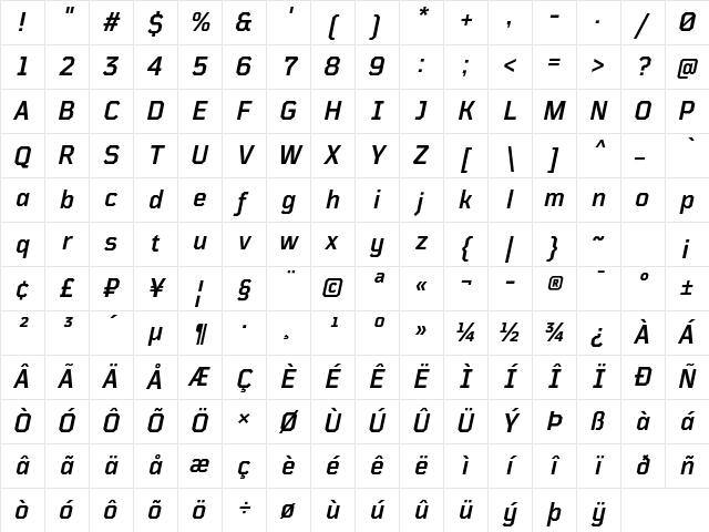 TT Mussels Trl DemiBold Italic Character Map