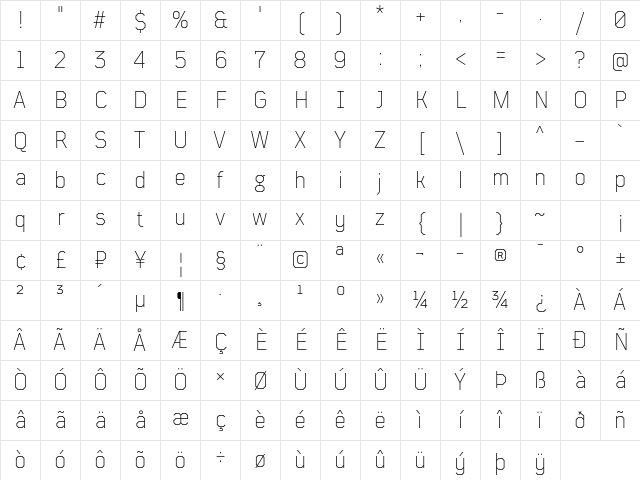 TT Mussels Trl ExtraLight Character Map