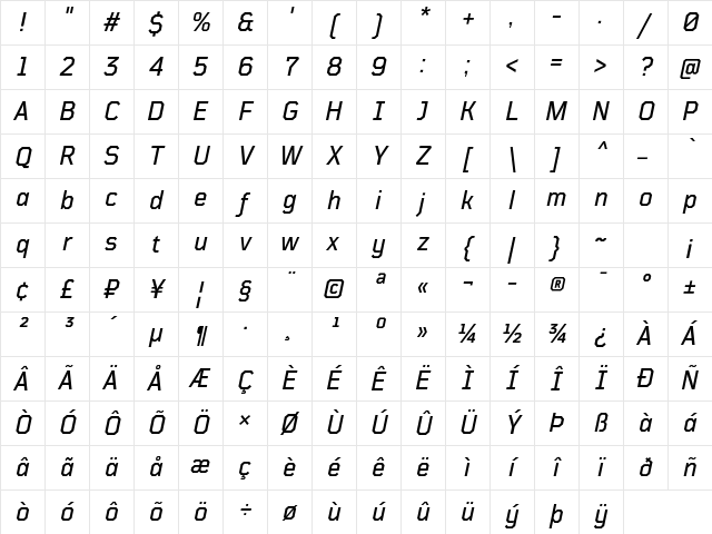 TT Mussels Trl Medium Italic Character Map