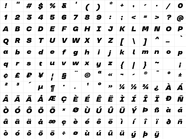 TT Travels Trl Black Italic Character Map TT Travels Trl Black Italic Character Map