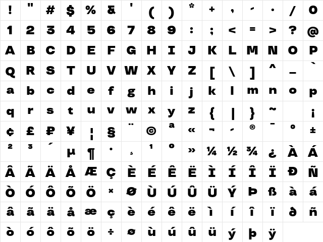 TT Travels Trl Black Character Map