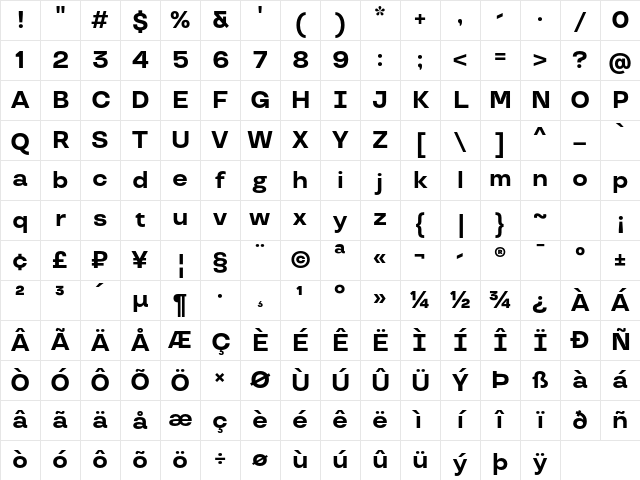 TT Travels Trl Bold Character Map TT Travels Trl Bold Character Map
