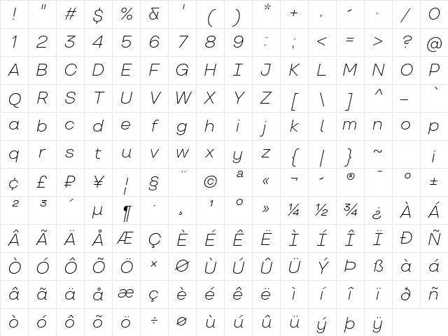 TT Travels Trl Light Italic Character Map TT Travels Trl Light Italic Character Map