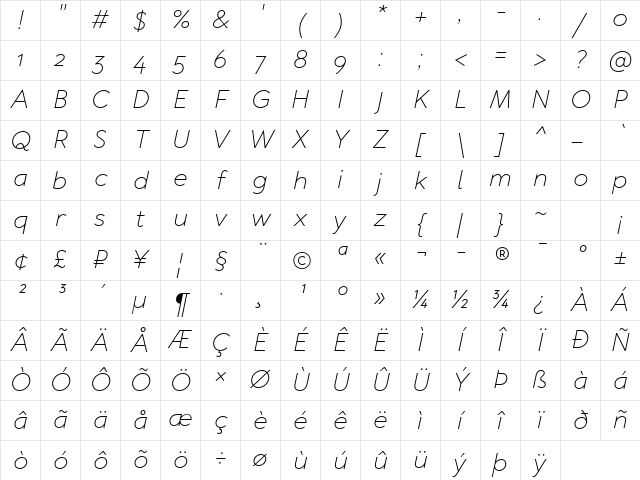 TT Wellingtons Trl Light It Character Map