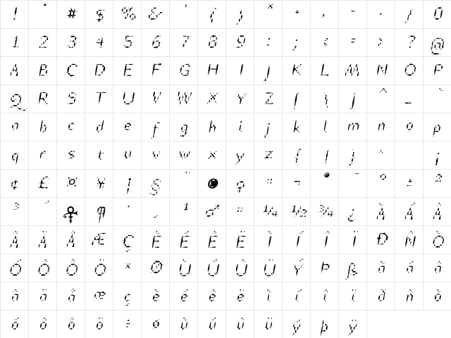 TTRheostatFahrenheit BookItalic Character Map TTRheostatFahrenheit BookItalic Character Map