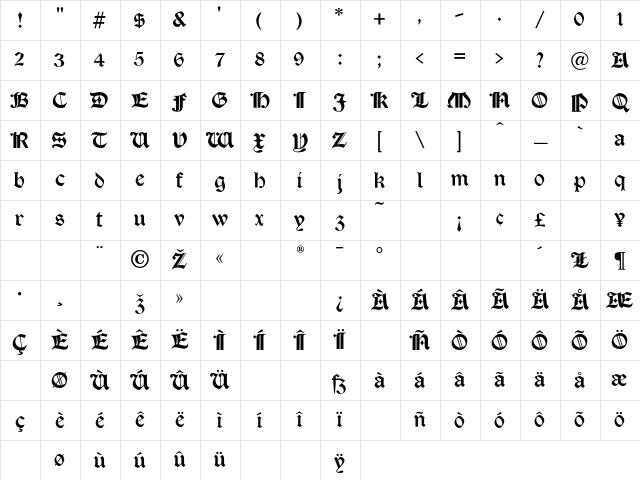 TudorText Regular Character Map