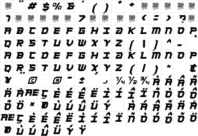 Turbo Speed Demo Italic Character Map