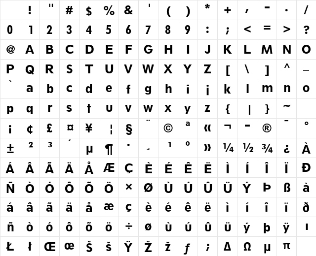 Tw Cen Classified MT Std Bold Character Map