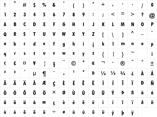 Tw Cen MT Std Bold Cond Character Map