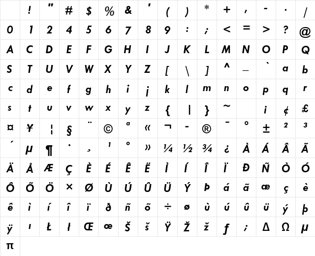 Tw Cen MT Std Bold Italic Character Map Tw Cen MT Std Bold Italic Character Map