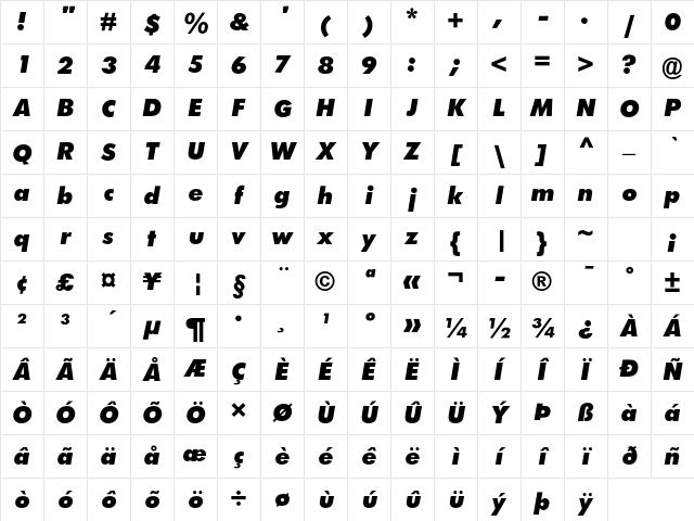 Tw Cen MT Std Ultra Bold It Character Map