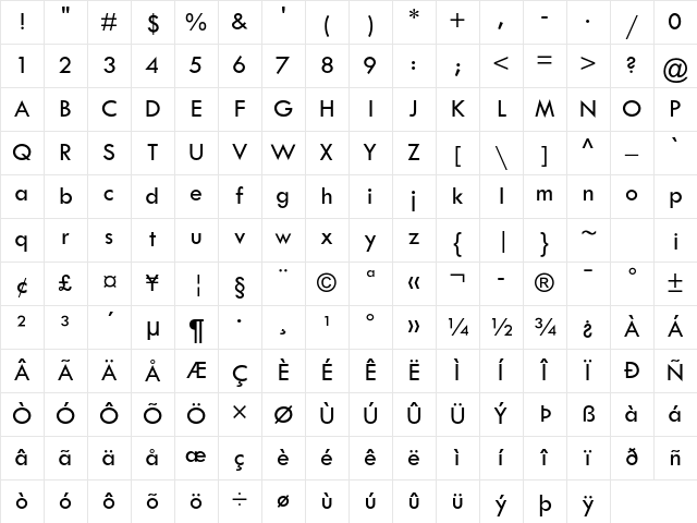 Tw Cen MT Std Regular Character Map