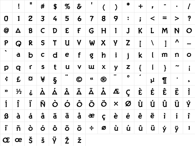 Twig Bold Regular Character Map