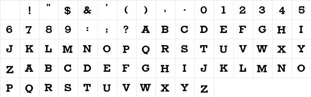 TypeNo2 Regular Character Map