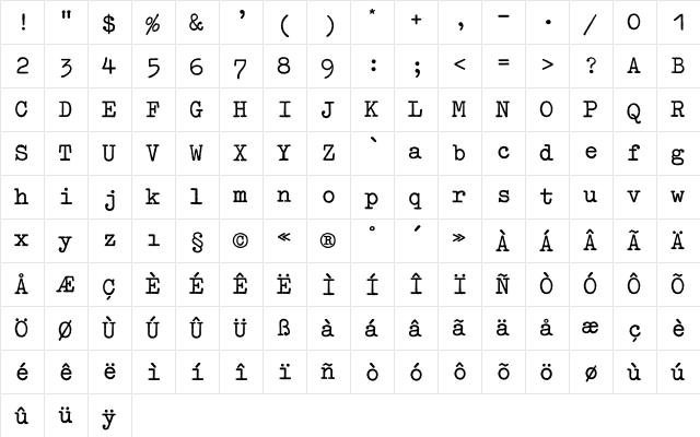 Typewriter ExtraBold Character Map