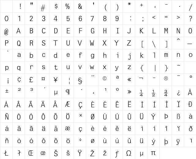 Typewriter Gothic MT Std Regular Character Map