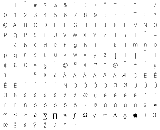 ArthurBecker-ExtraLight Regular Character Map