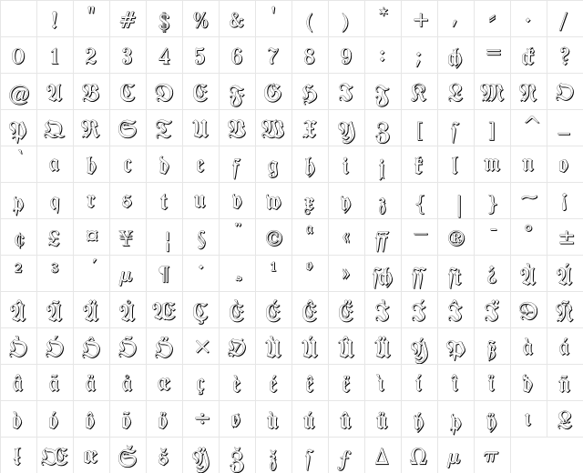 TypographerFraktur Shadow Regular Character Map