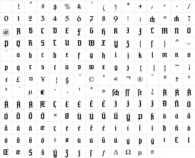 TypographerTextur Regular Character Map