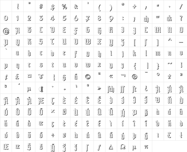 TypographerTextur Schatten Regular Character Map