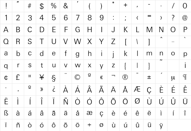 Ultimate-Light Regular Character Map Ultimate-Light Regular Character Map