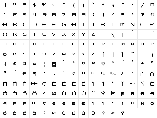 UltraBronzo Regular Character Map
