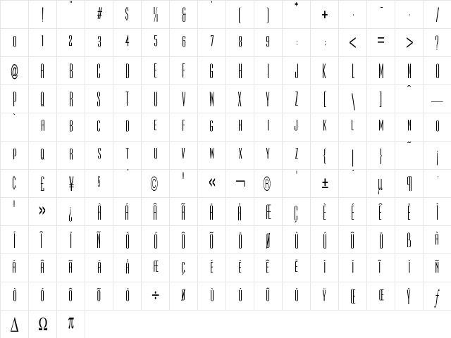 Ultra CondensedSansTwo Character Map