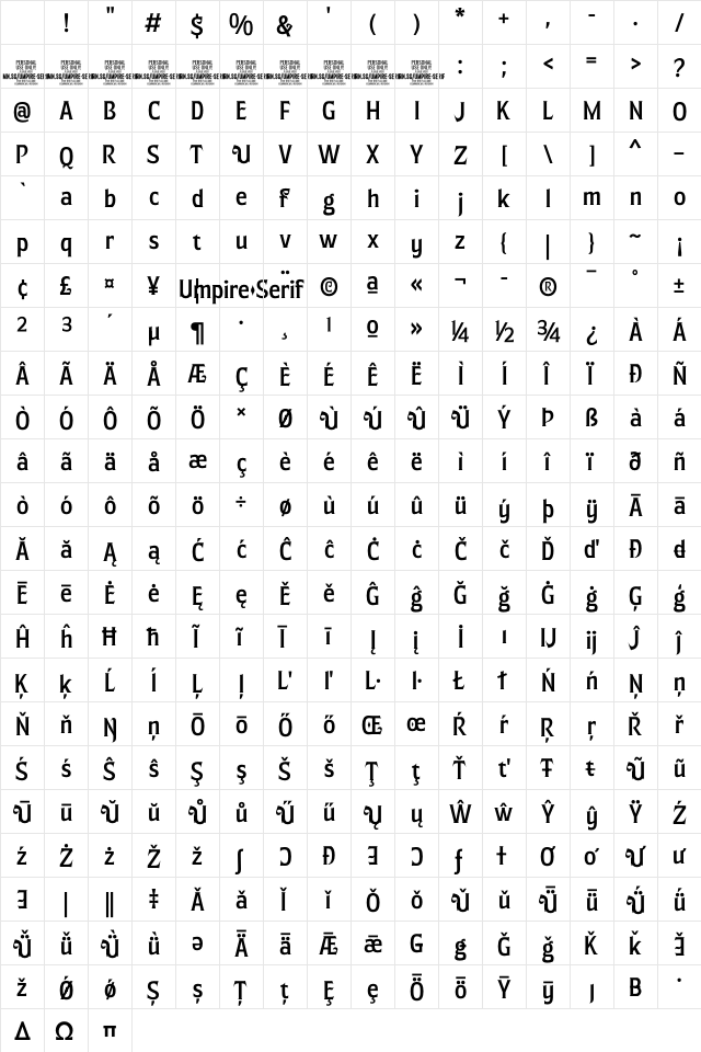 Umpire Serif Alt PERSONAL USE Regular Character Map