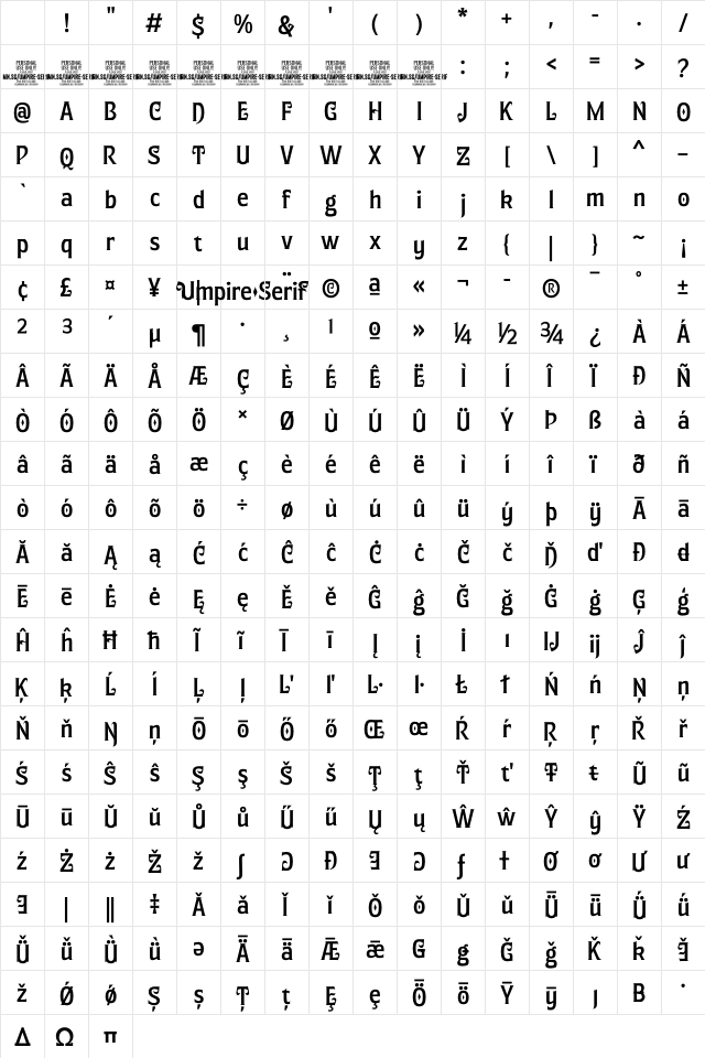 Umpire Serif PERSONAL USE Regular Character Map