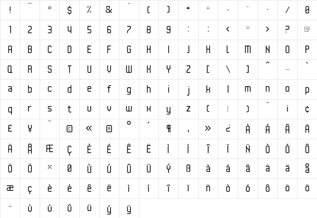 UNDA AngleFine Character Map