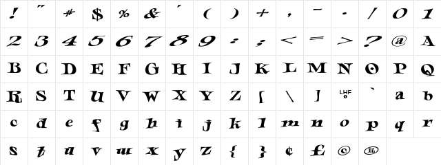LHFJesterExtended Regular Character Map