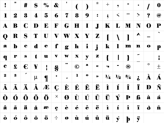 BodoniStd Bold Character Map