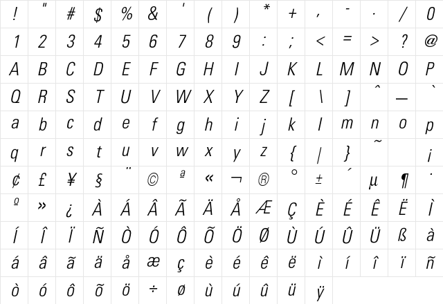Uniform CondLightOblique Character Map