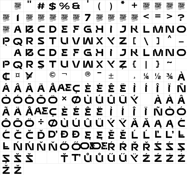 UNIQUE SANS DEMO Regular Character Map