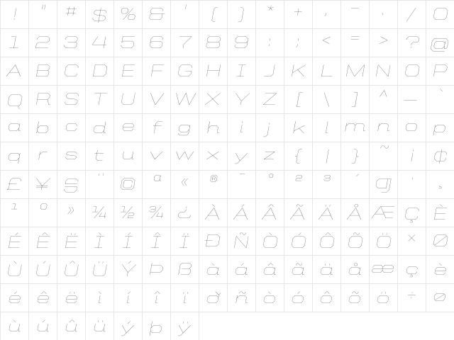 United Italic Ext Thin Character Map United Italic Ext Thin Character Map