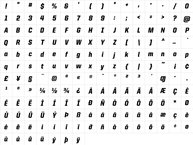 United Italic SemiCond Black Character Map