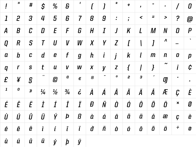 United Italic SemiCond Bold Character Map