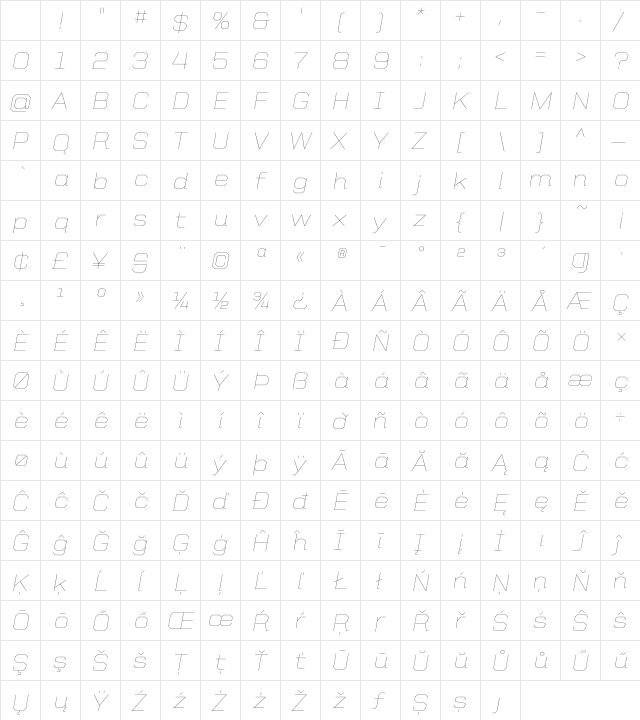 United Italic SemiExt Thin Character Map